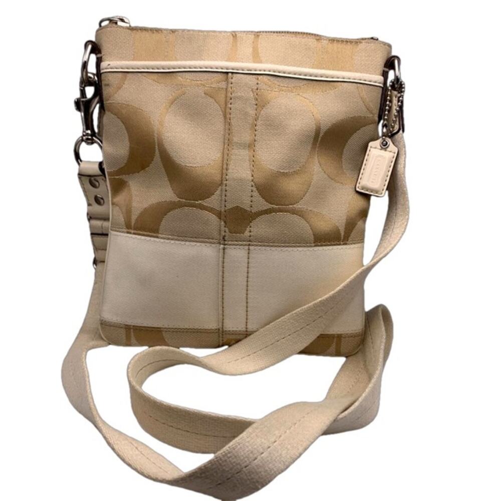 COACH Beige and Cream Canvas Signature Crossbody